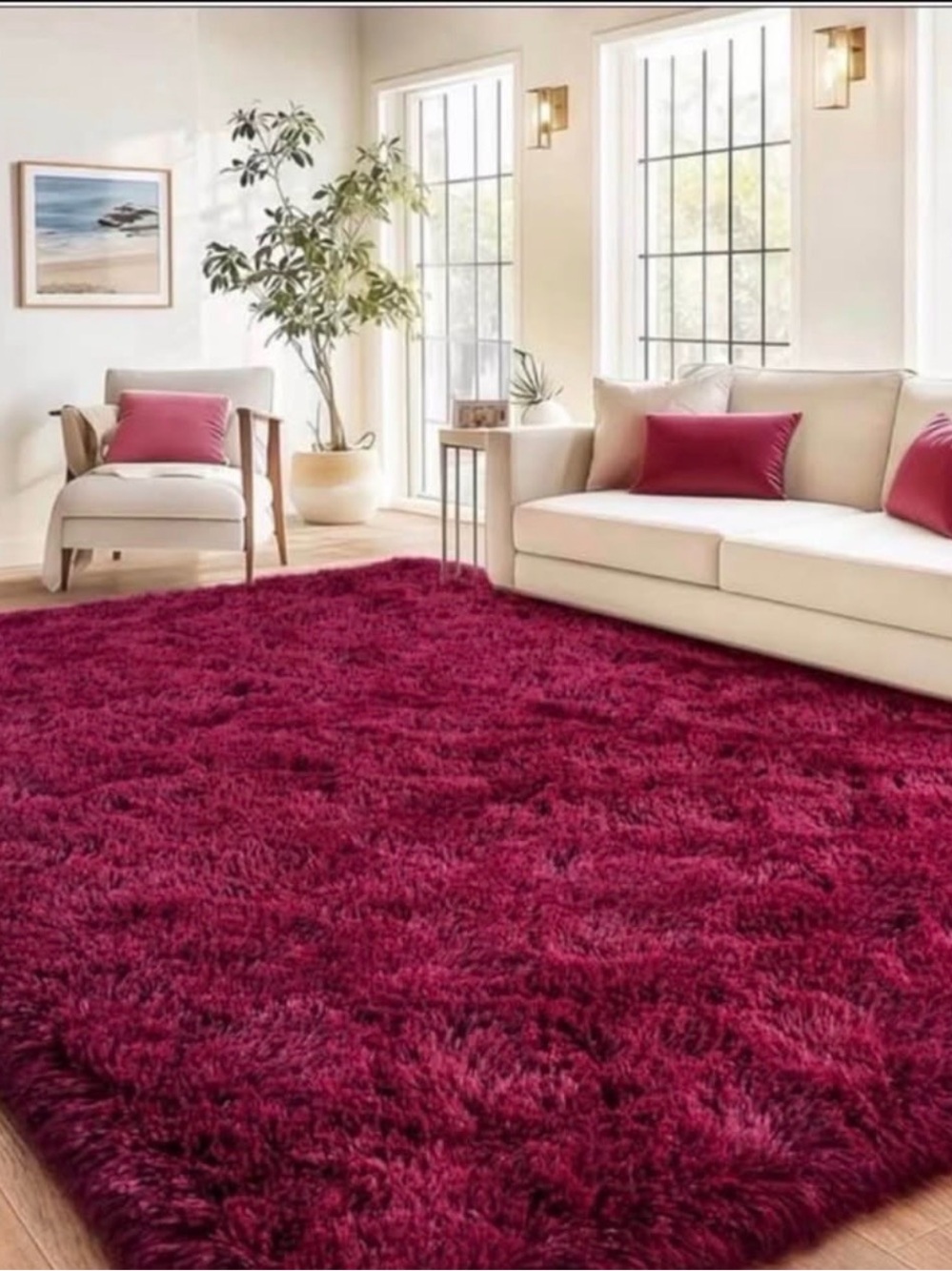 Burgundy Luxurious Fluffy Shag Rug  Ultra Soft,Plush,Fuzzy, Durable  6x9ft